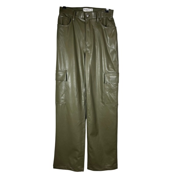 Abercrombie & Fitch Pants - Abercrombie & Fitch Sz 2/26 Pants Olive Green Cargo Faux Leather 90s Relaxed